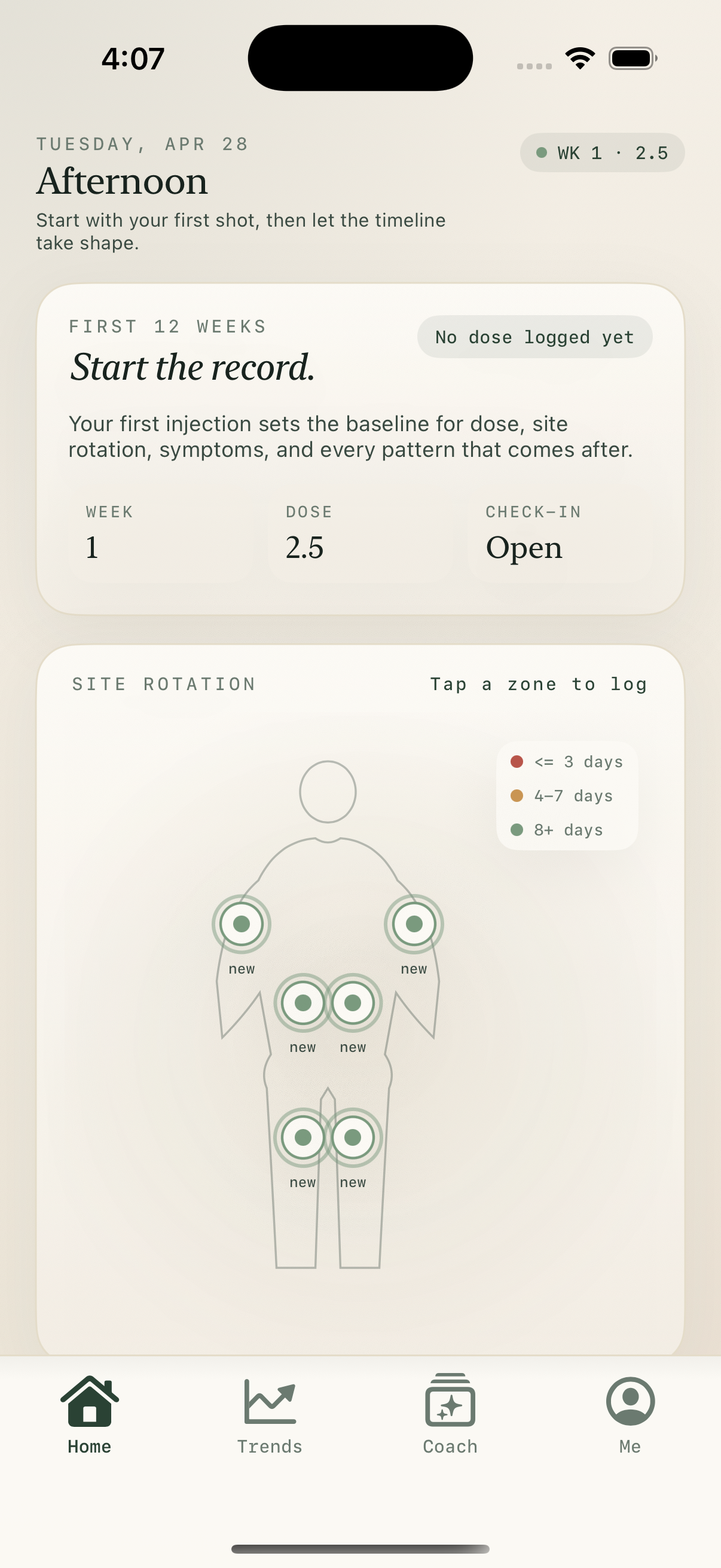Cadence site rotation screen