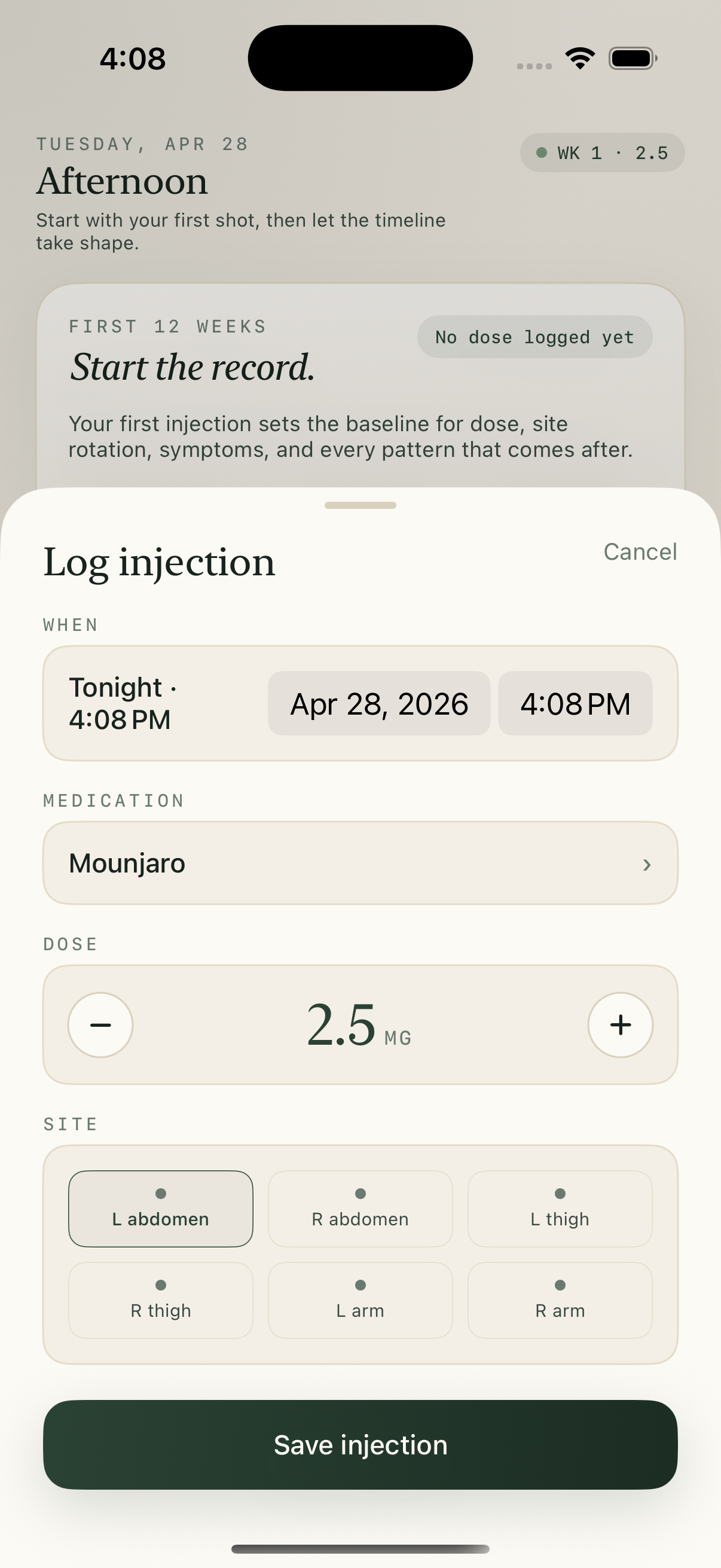 Cadence log dose screen